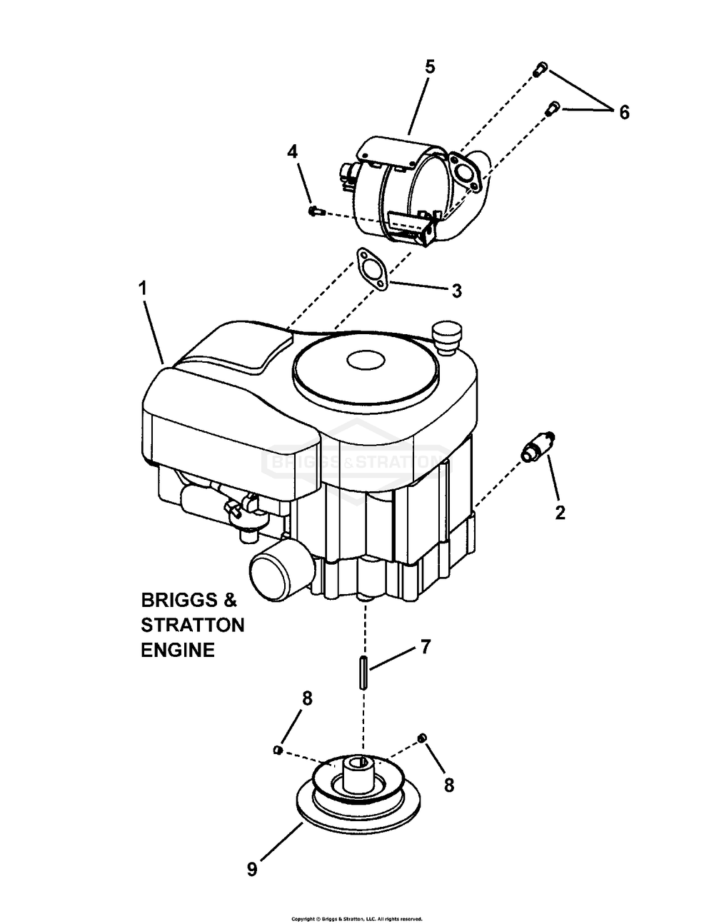 Engine, Muffler And Drive Disc Group Diagram and Parts List for 7800669 (107280340)(2010) Briggs and Stratton Lawn Tractor